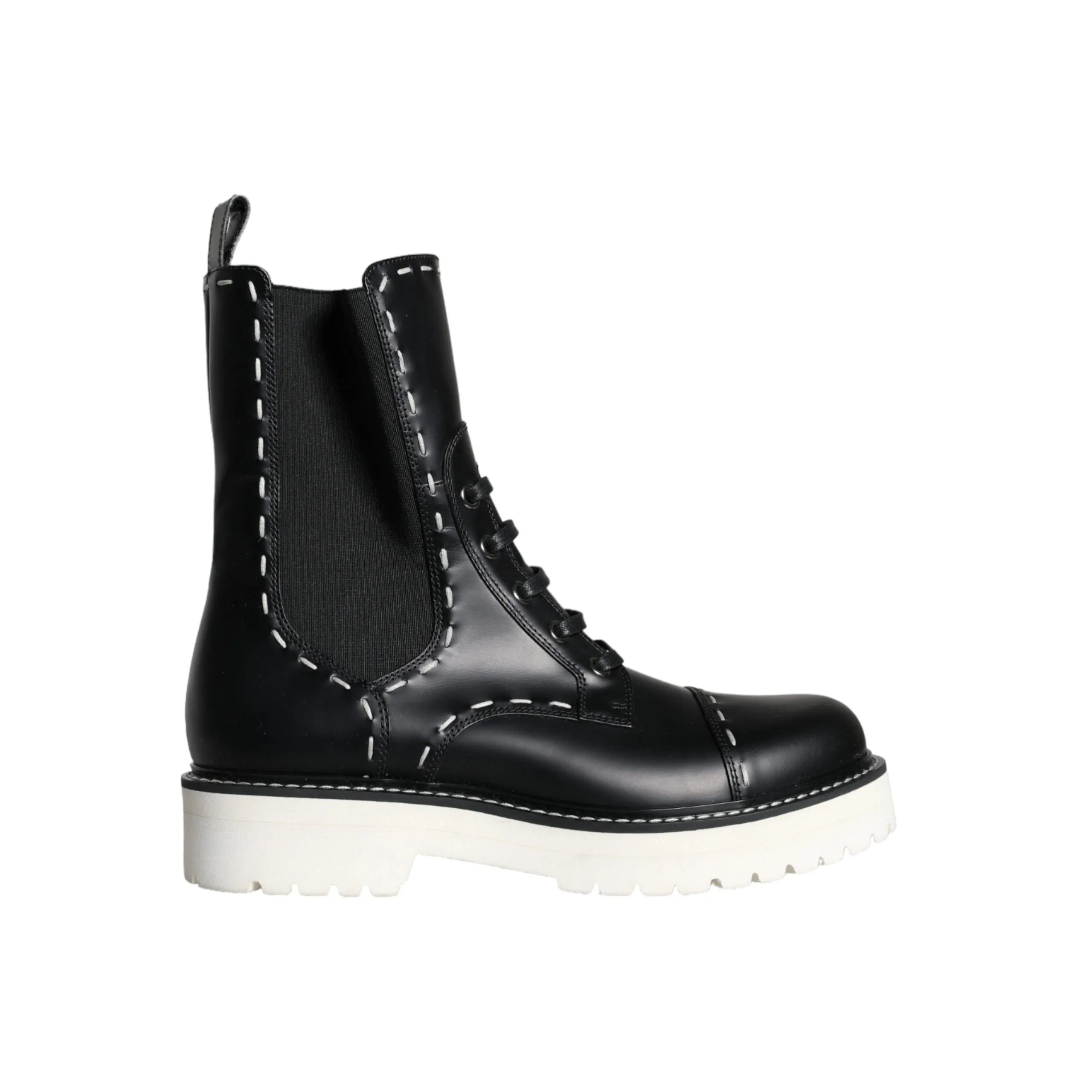 Dolce & Gabbana Black Leather Combat Mid Calf Boots Shoes