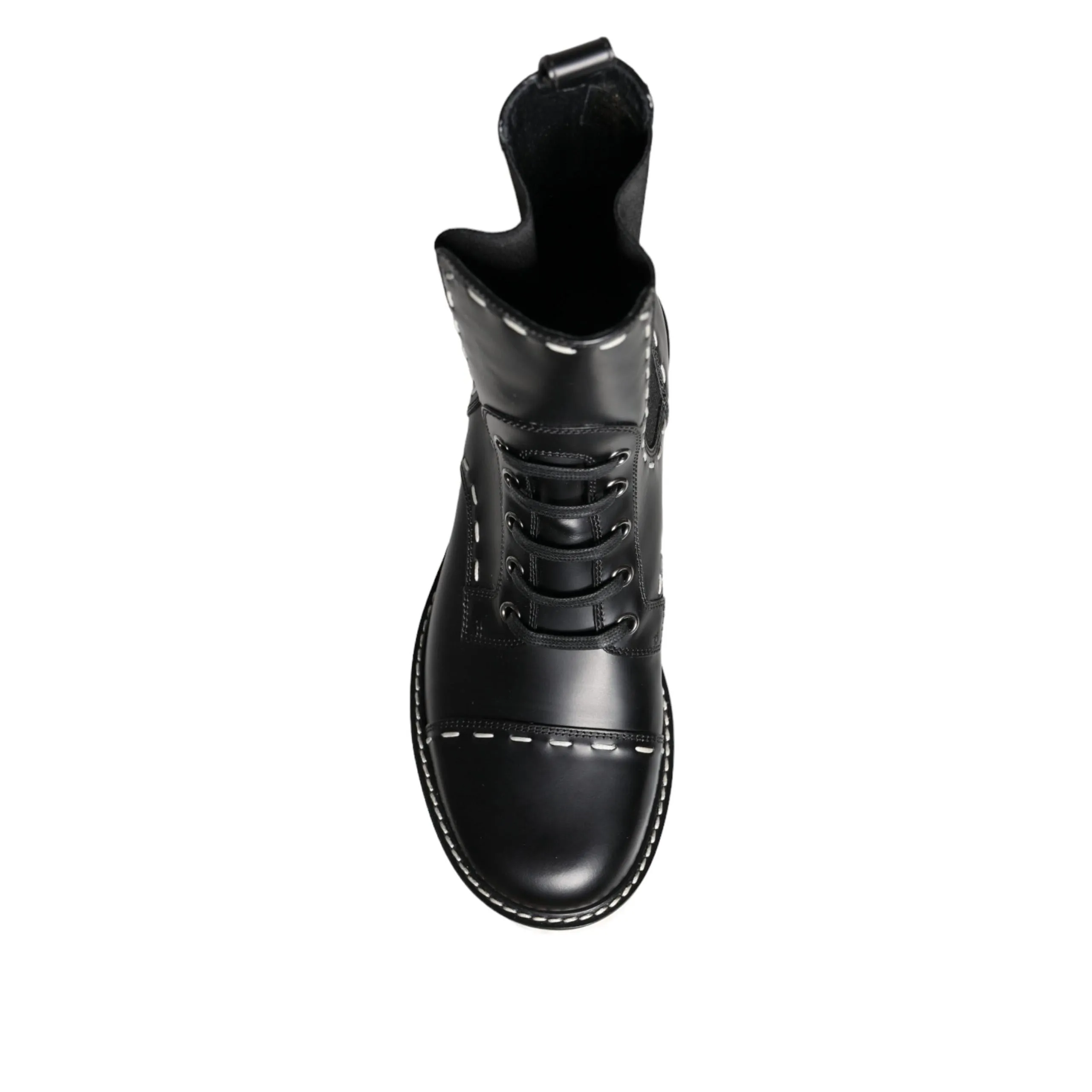 Dolce & Gabbana Black Leather Combat Mid Calf Boots Shoes