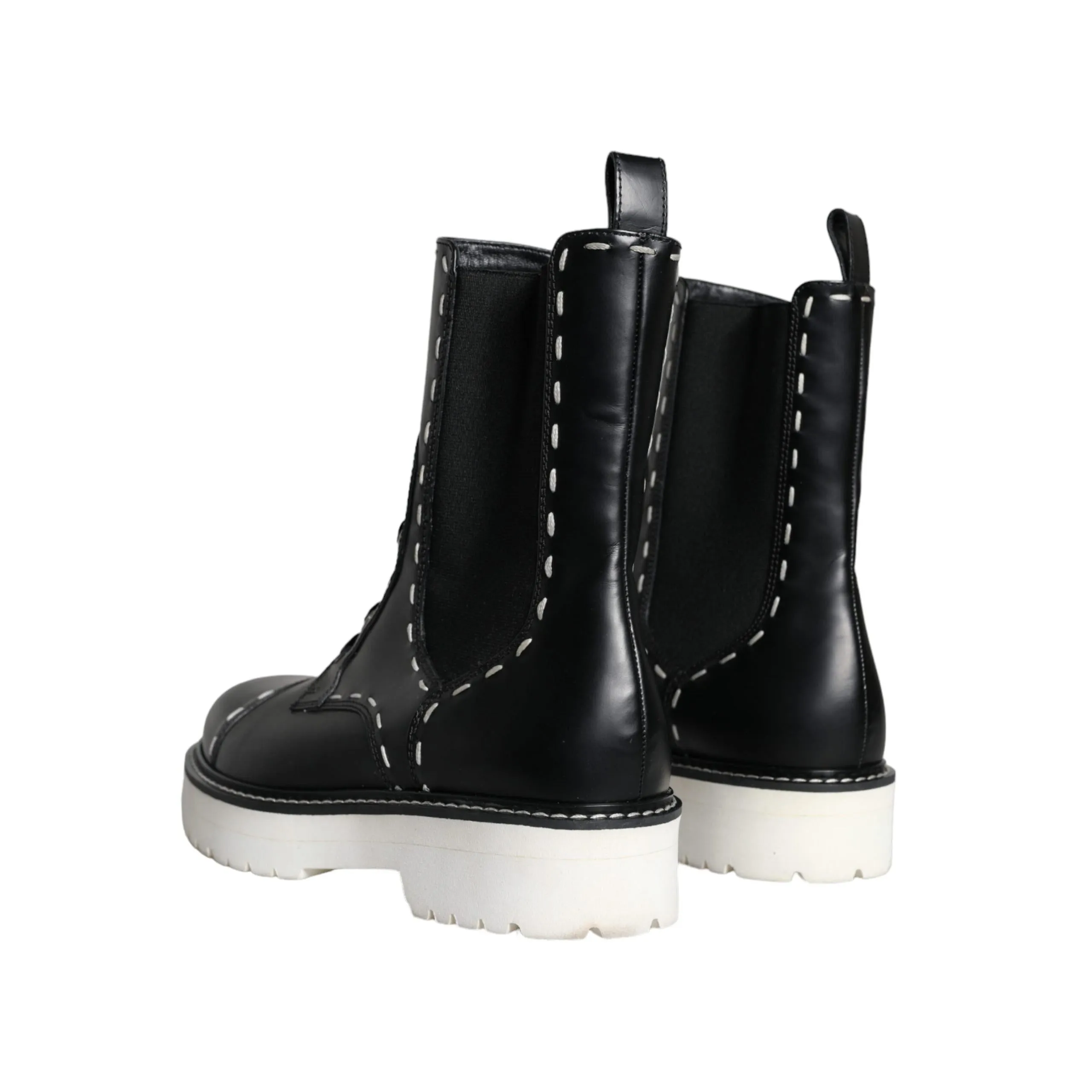 Dolce & Gabbana Black Leather Combat Mid Calf Boots Shoes