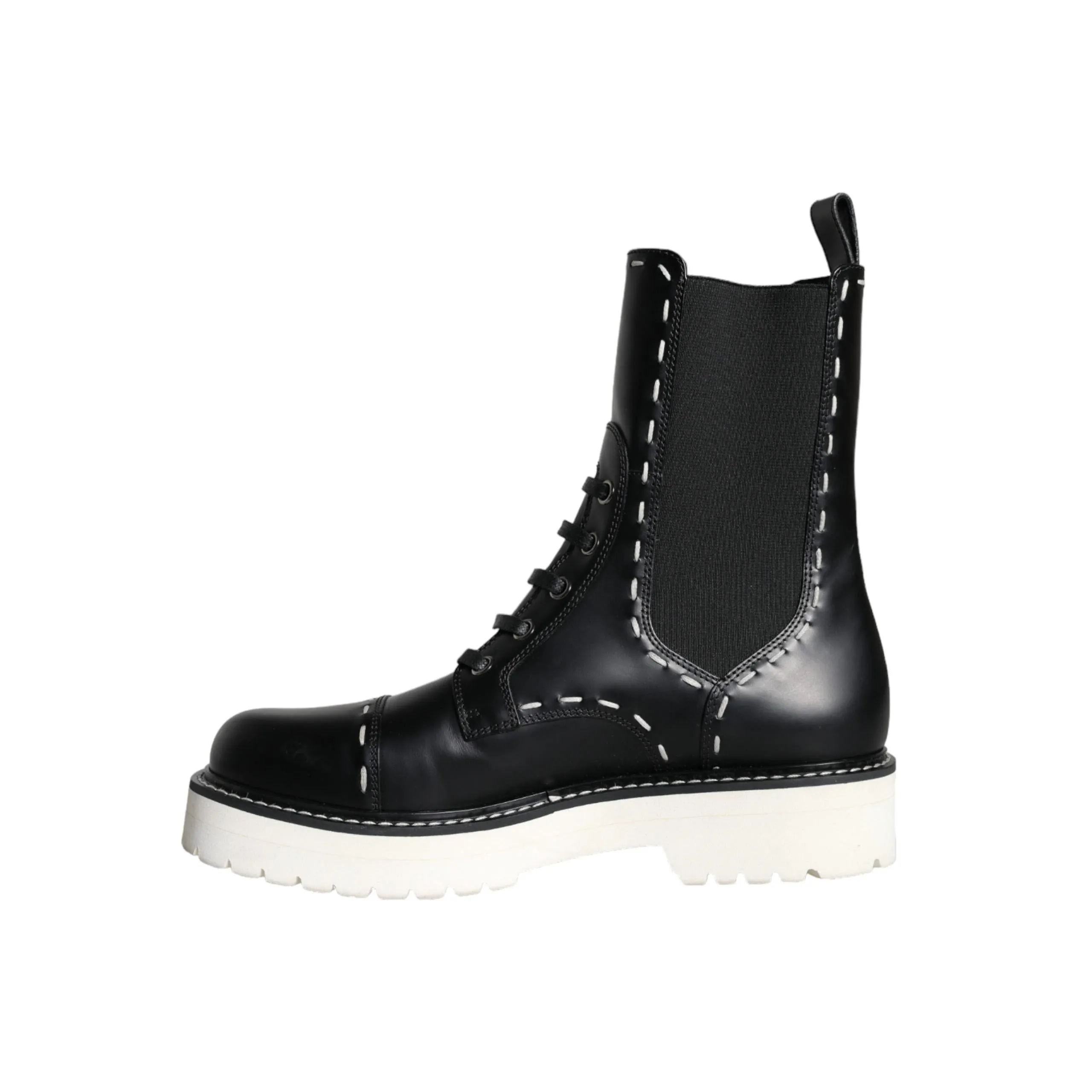 Dolce & Gabbana Black Leather Combat Mid Calf Boots Shoes