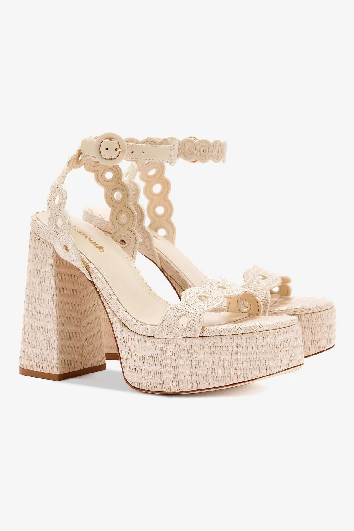 Strap Locking Mechanism All-day Comfort Dolly Broderie Sandal In Natural Raffia Grip-Tread Outsole