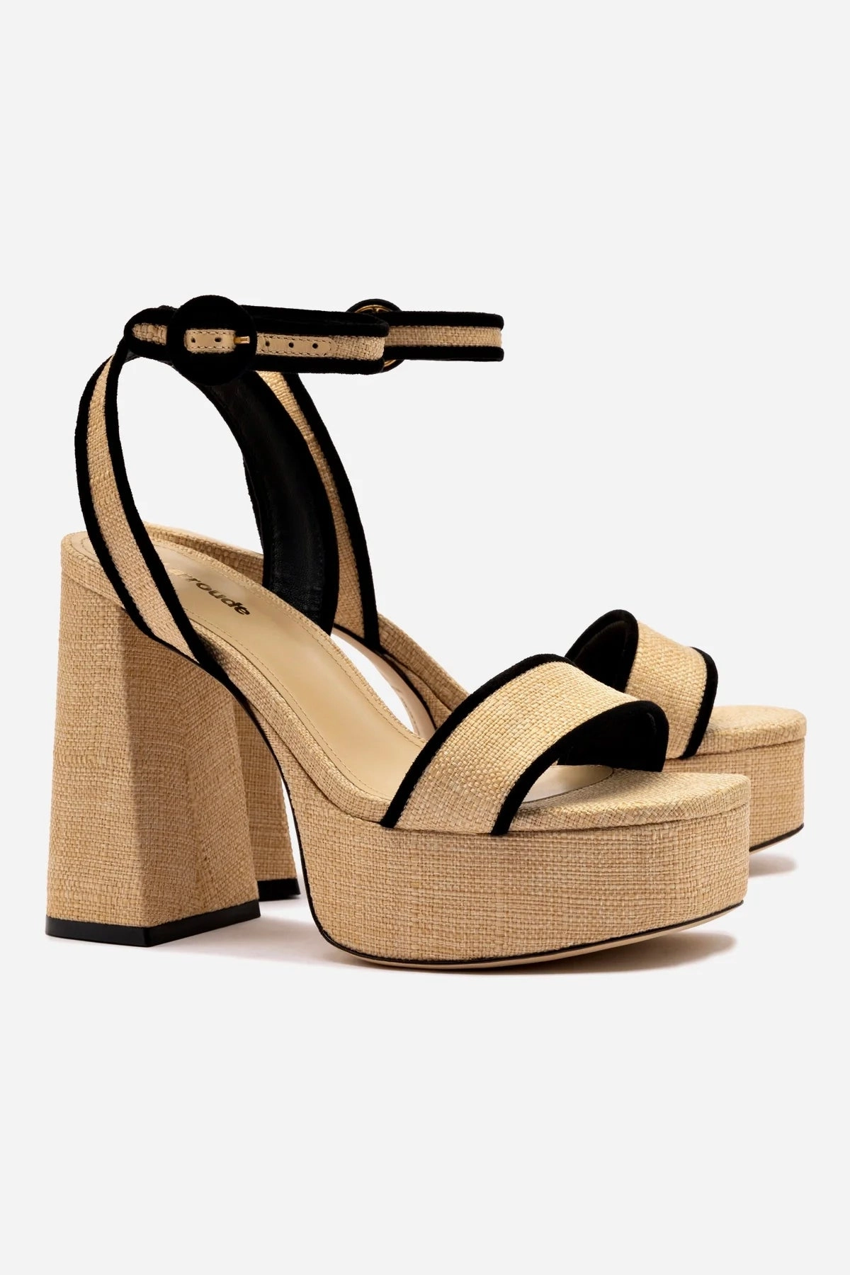 Dolly Sandal In Beige Raffia and Black Trimming Flexible Groove Design Urban Escape
