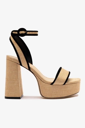 Dolly Sandal In Beige Raffia and Black Trimming Flexible Groove Design Moisture Wicking Inner Layer Street Casual