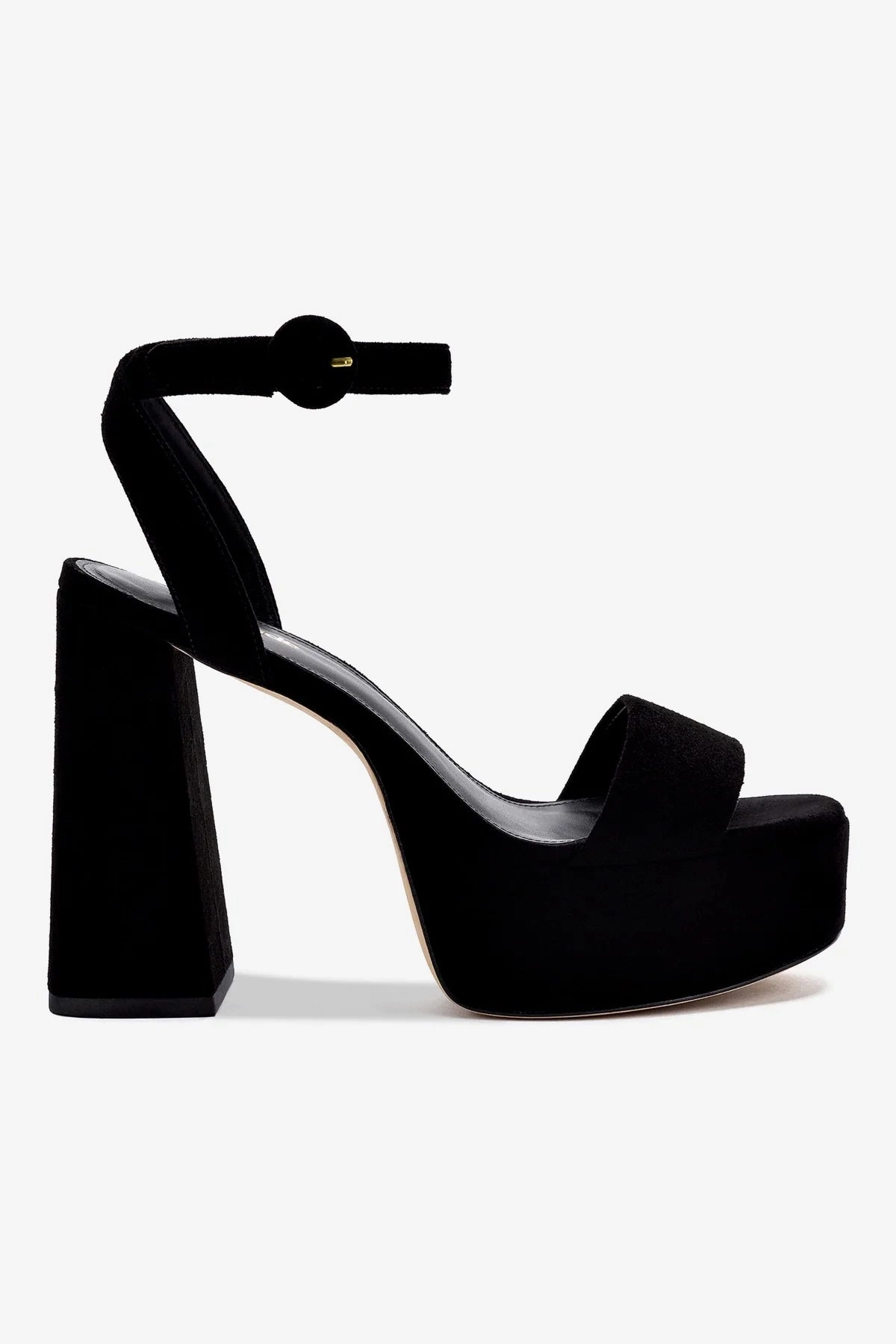 Dolly Sandal In Black Suede Dressy Heels Flexible Summer Sandals Weather Resistant Finish