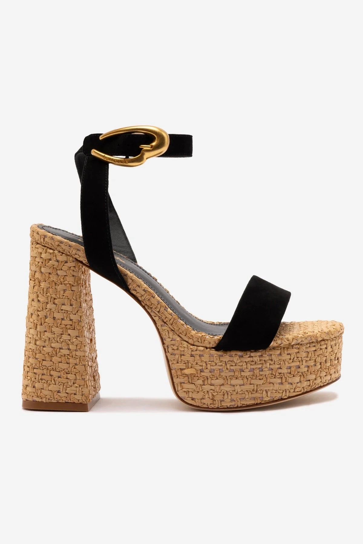 Functional Walking Shoes Flex form Dolly Verona Sandal In Black Suede and Natural Raffia Fashion Heels Designs