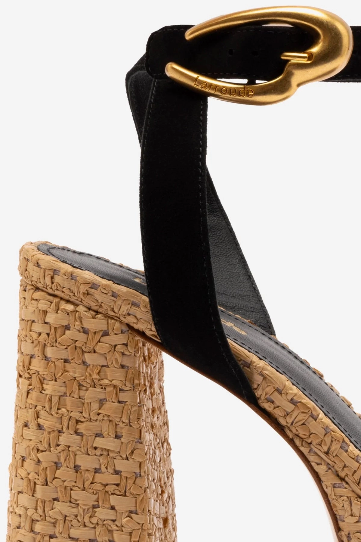 Dolly Verona Sandal In Black Suede and Natural Raffia Fashion Heels Designs Sidewalk Ready Footwear for Active Lifestyle