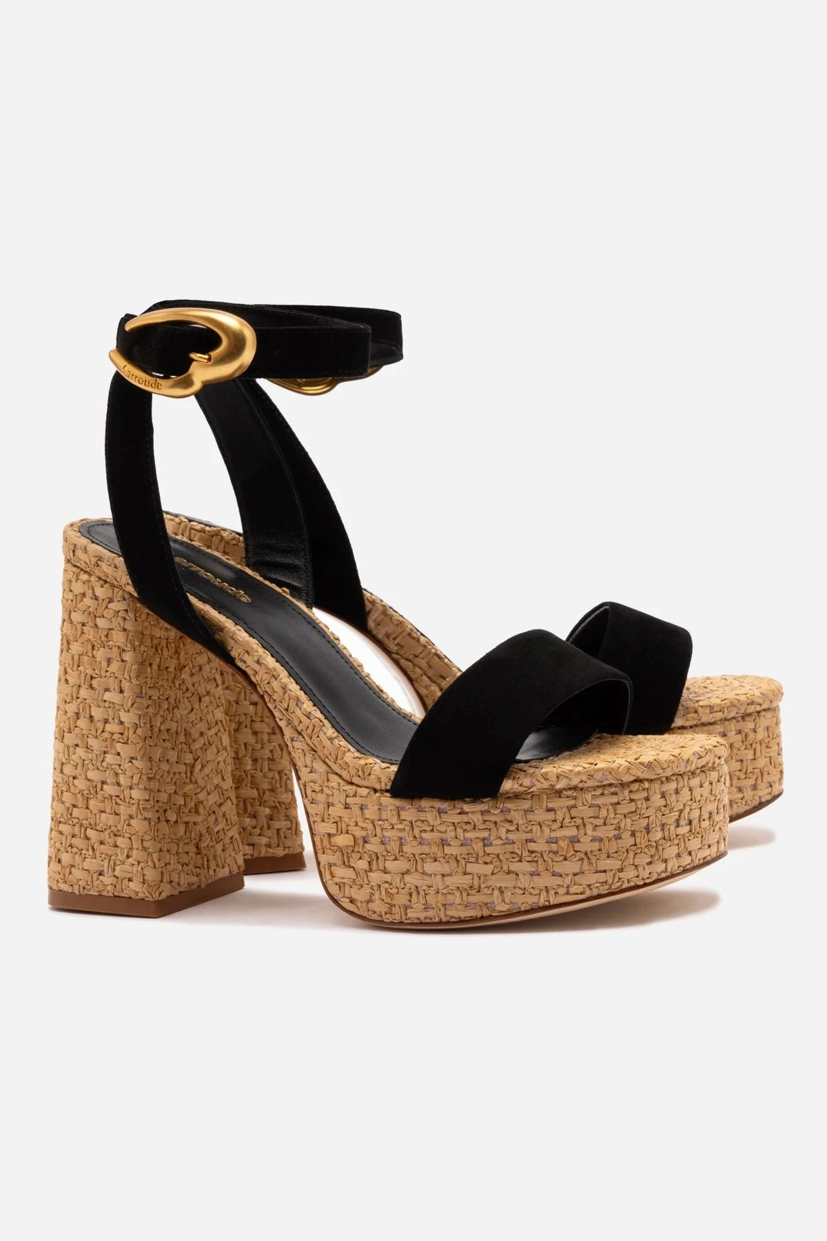 Dolly Verona Sandal In Black Suede and Natural Raffia Fashion Heels Designs Anti Fatigue Technology