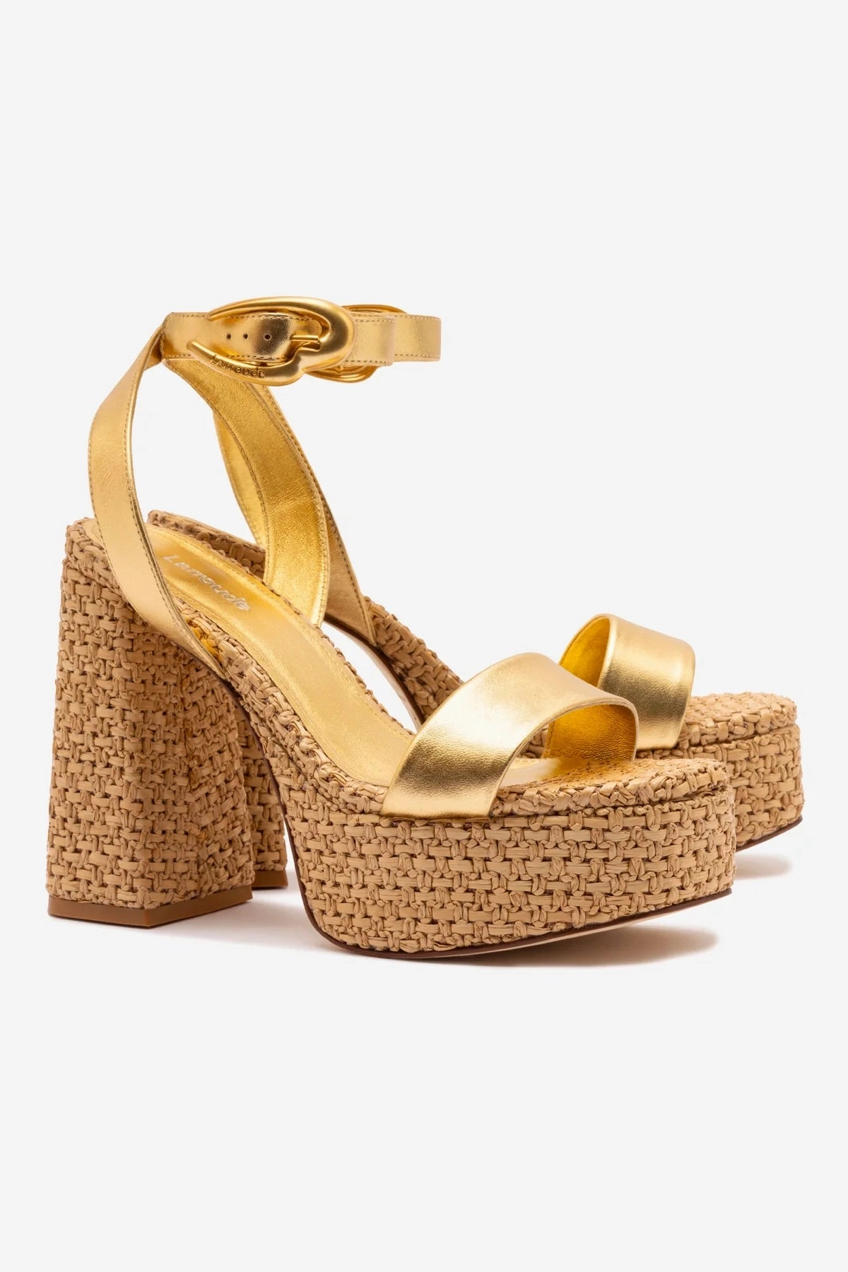 Comfort Walking Dolly Verona Sandal In Gold Metallic Leather and Natural Raffia Vegan-friendly