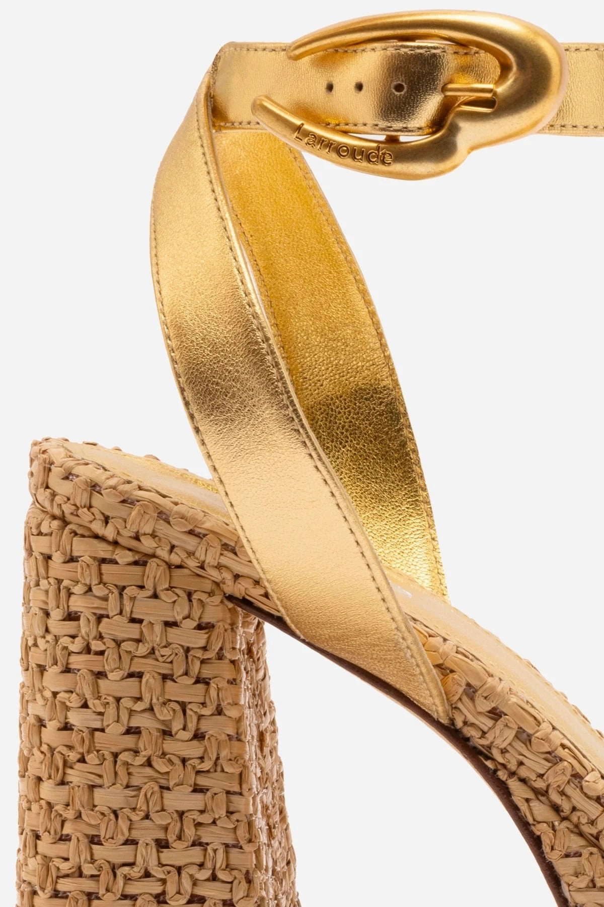 Air Touch Odor Resistant Technology Dolly Verona Sandal In Gold Metallic Leather and Natural Raffia Vegan-friendly