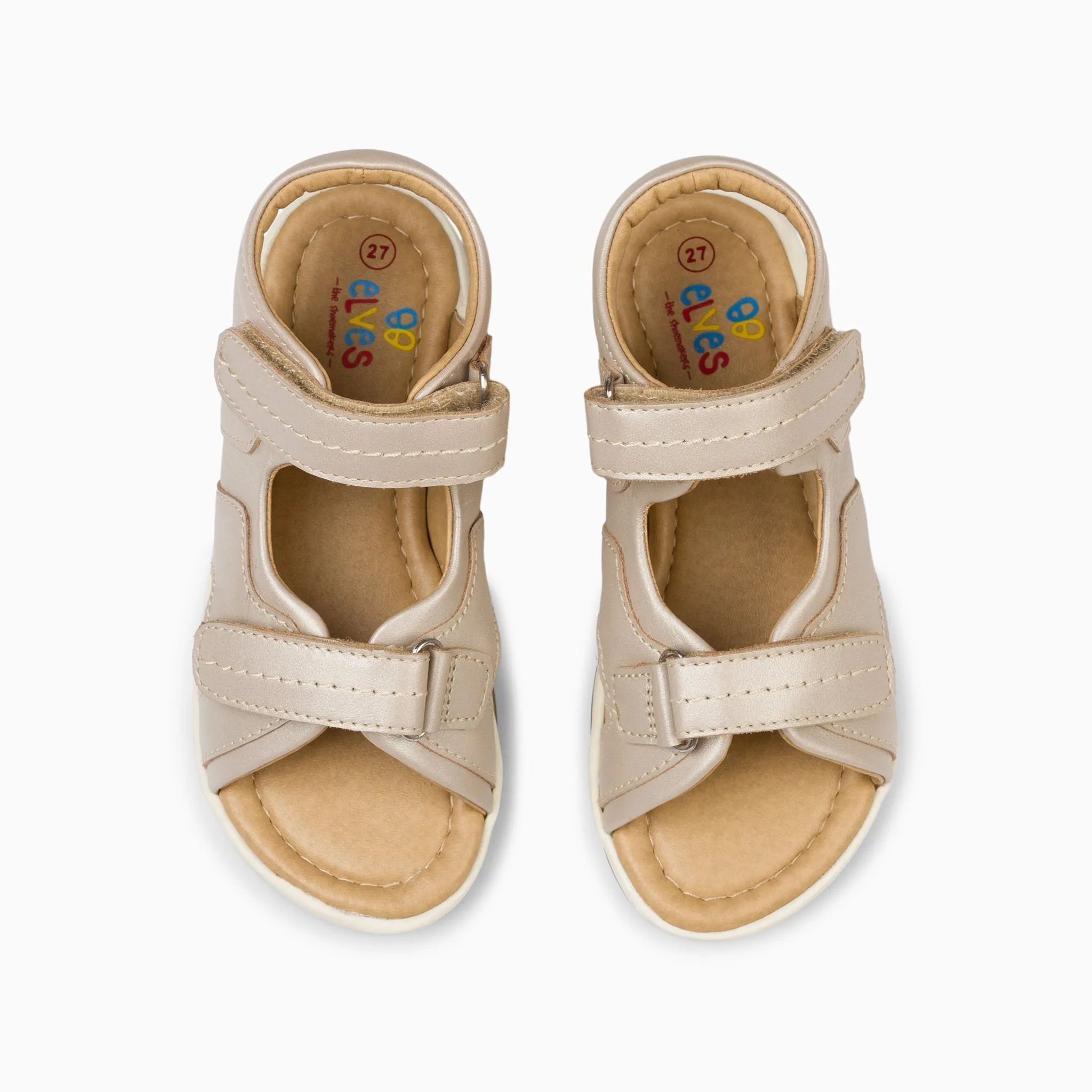Double Strap Kids Leather Sandals - White Haze