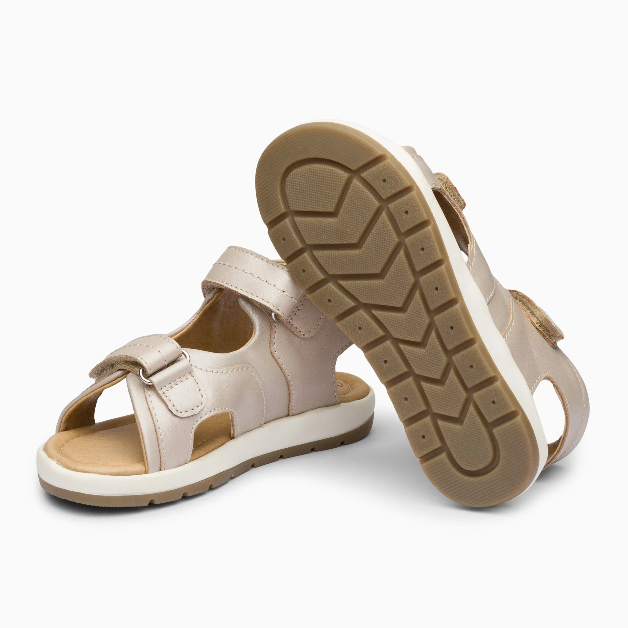 Double Strap Kids Leather Sandals - White Haze