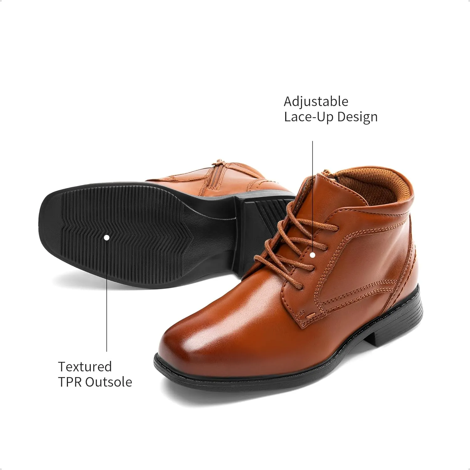 DREAM PAIRS Boys Dress Boots Lace-up Formal Shoes with Side Zipper