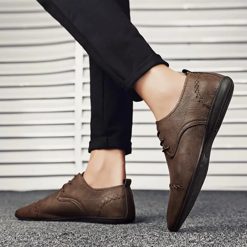 Dress Formal Shoes for Men Lace Up Pointed Toe Faux Leather Cap Toe Derby Shoes Low Top Non Slip Block Heel Party(Brown,8.5)