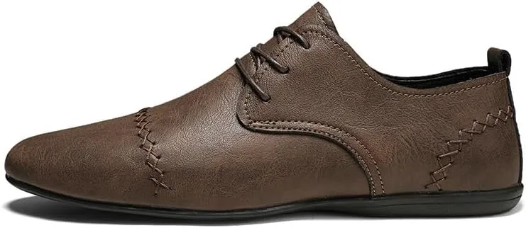 Dress Formal Shoes for Men Lace Up Pointed Toe Faux Leather Cap Toe Derby Shoes Low Top Non Slip Block Heel Party(Brown,8.5)