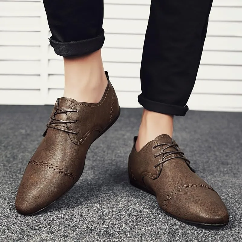 Dress Formal Shoes for Men Lace Up Pointed Toe Faux Leather Cap Toe Derby Shoes Low Top Non Slip Block Heel Party(Brown,8.5)
