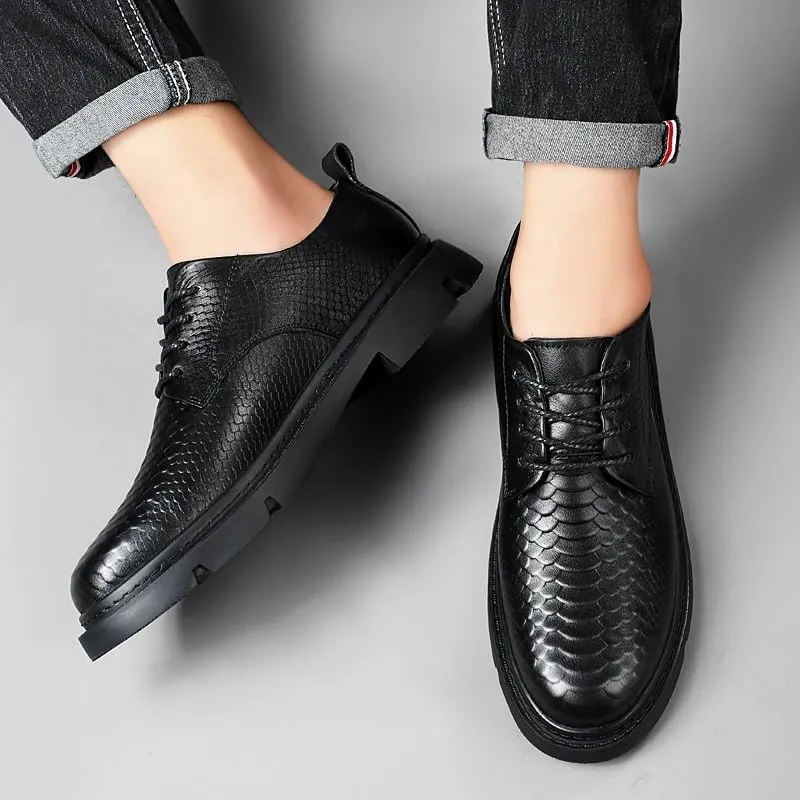 Dress Oxford Formal Shoes for Men Lace Up Round Toe Leather Cap Toe Oxford Shoes Low Top Anti-Slip Slip Resistant Block Heel Business