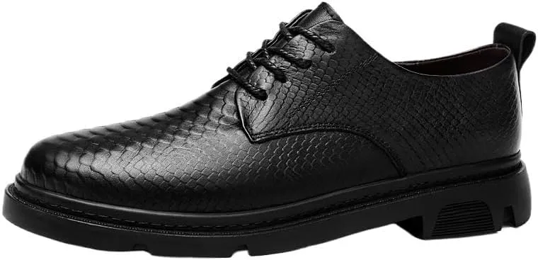 Dress Oxford Formal Shoes for Men Lace Up Round Toe Leather Cap Toe Oxford Shoes Low Top Anti-Slip Slip Resistant Block Heel Business