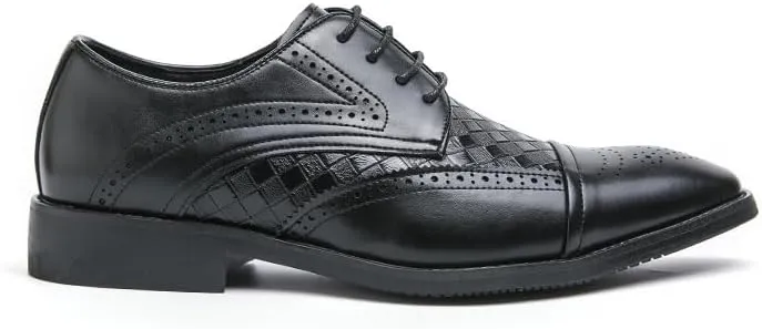 Dress Oxford Formal Shoes for Men Lace Up Square Toe Faux Leather Cap Toe Plaid Derby Shoes Low Top Rubber Sole Resistant Non Slip Block Heel Party
