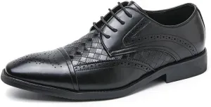 Dress Oxford Formal Shoes for Men Lace Up Square Toe Faux Leather Cap Toe Plaid Derby Shoes Low Top Rubber Sole Resistant Non Slip Block Heel Party