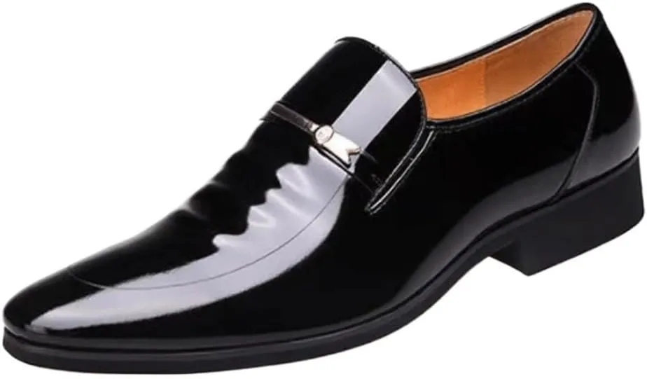 Dress Oxford Shoes for Men Faux Patent Leather Tuxedo New Formal Shoes Fashion Pointed Toe Business Wedding Work Oxford Formal Shoes