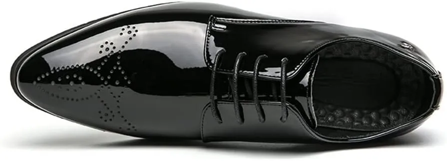 Dress Oxford Shoes for Men Lace Up Brogue Pointed Toe Faux Leather Derby Shoes Block Heel Non Slip Rubber Sole Slip Resistant Wedding