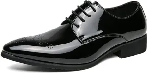 Dress Oxford Shoes for Men Lace Up Brogue Pointed Toe Faux Leather Derby Shoes Block Heel Non Slip Rubber Sole Slip Resistant Wedding
