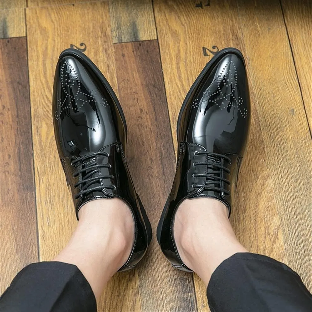 Dress Oxford Shoes for Men Lace Up Brogue Pointed Toe Faux Leather Derby Shoes Block Heel Non Slip Rubber Sole Slip Resistant Wedding