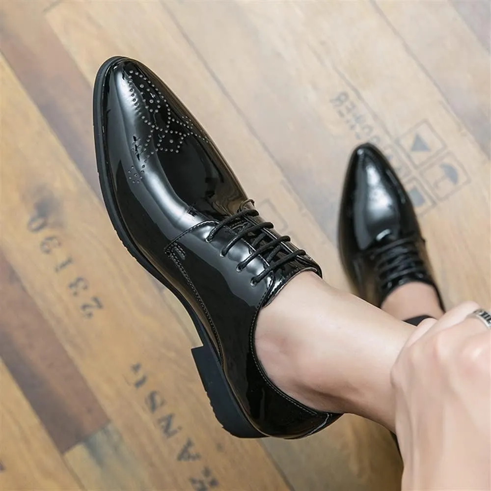 Dress Oxford Shoes for Men Lace Up Brogue Pointed Toe Faux Leather Derby Shoes Block Heel Non Slip Rubber Sole Slip Resistant Wedding
