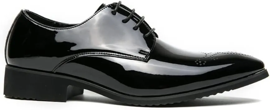 Dress Oxford Shoes for Men Lace Up Brogue Pointed Toe Faux Leather Derby Shoes Block Heel Non Slip Rubber Sole Slip Resistant Wedding