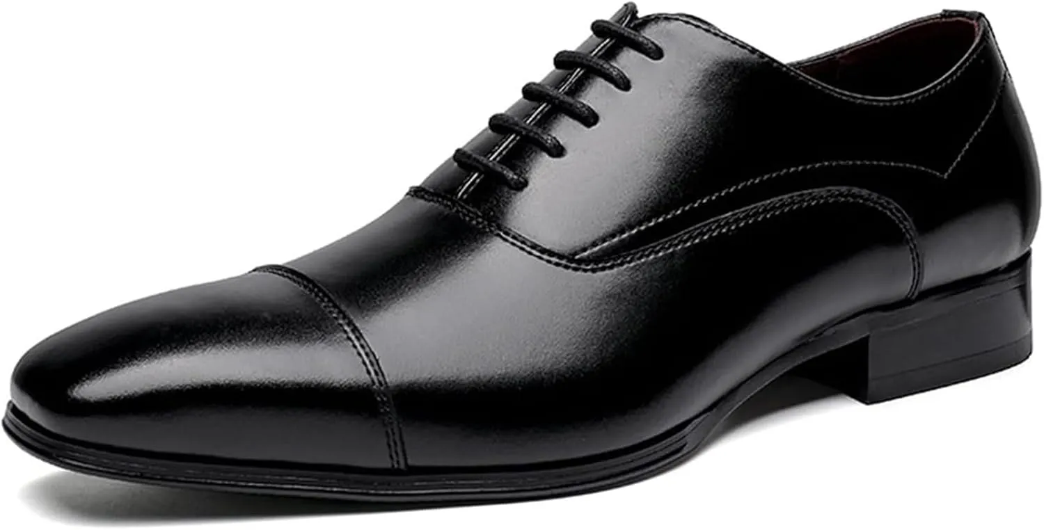 Dress Shoes for Men Lace Up Cap Toe Brogue Embossed Square Toe Round Toe Low Top Block Heel Non Slip Resistant Rubber Sole Wedding