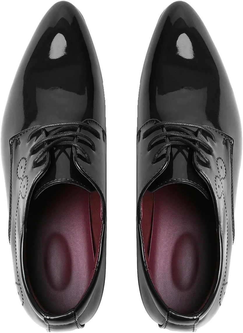 Dress Shoes for Men Pointed Toe Classic Patent Leather Lace Up Oxford Blue Red White