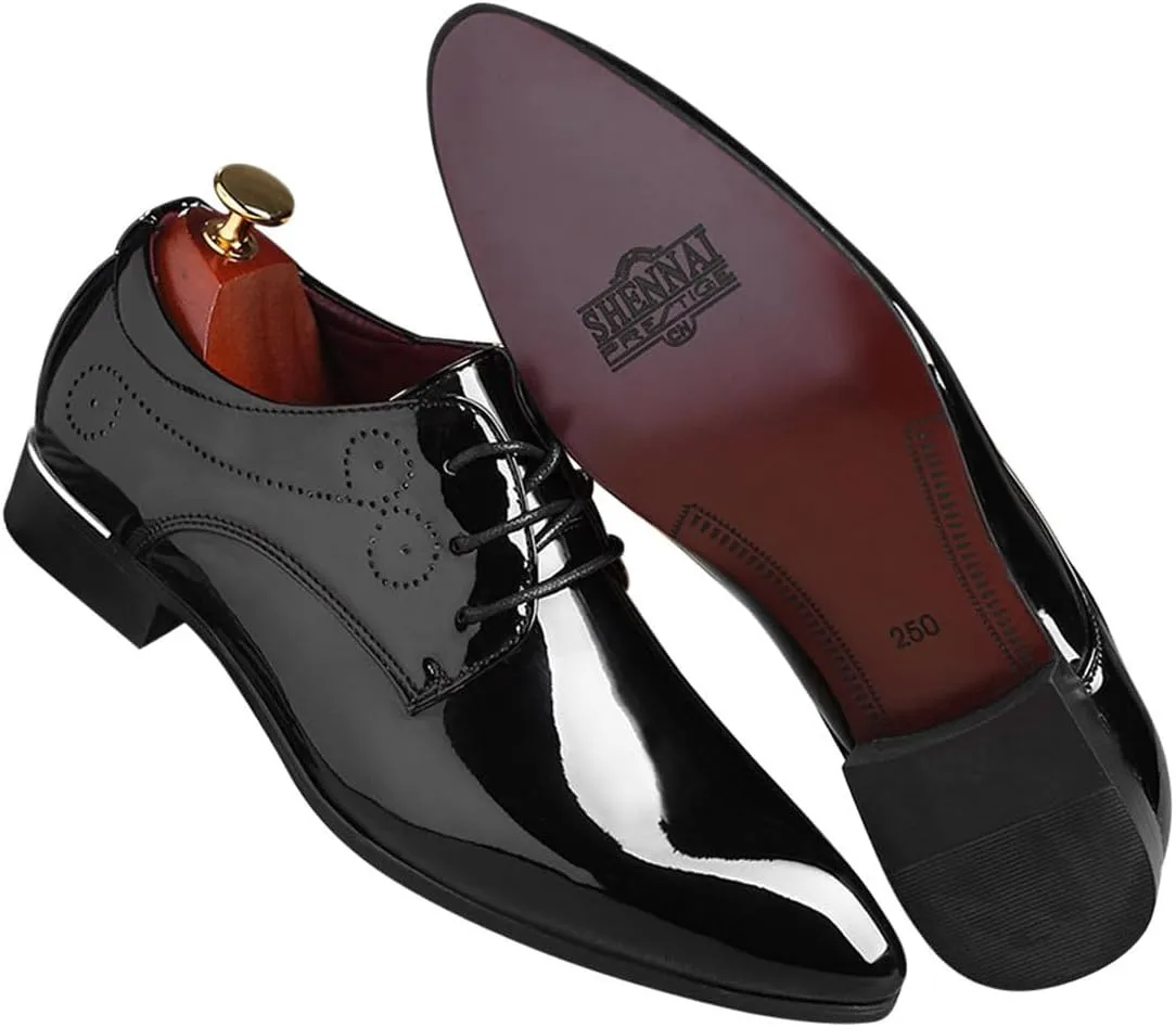Dress Shoes for Men Pointed Toe Classic Patent Leather Lace Up Oxford Blue Red White