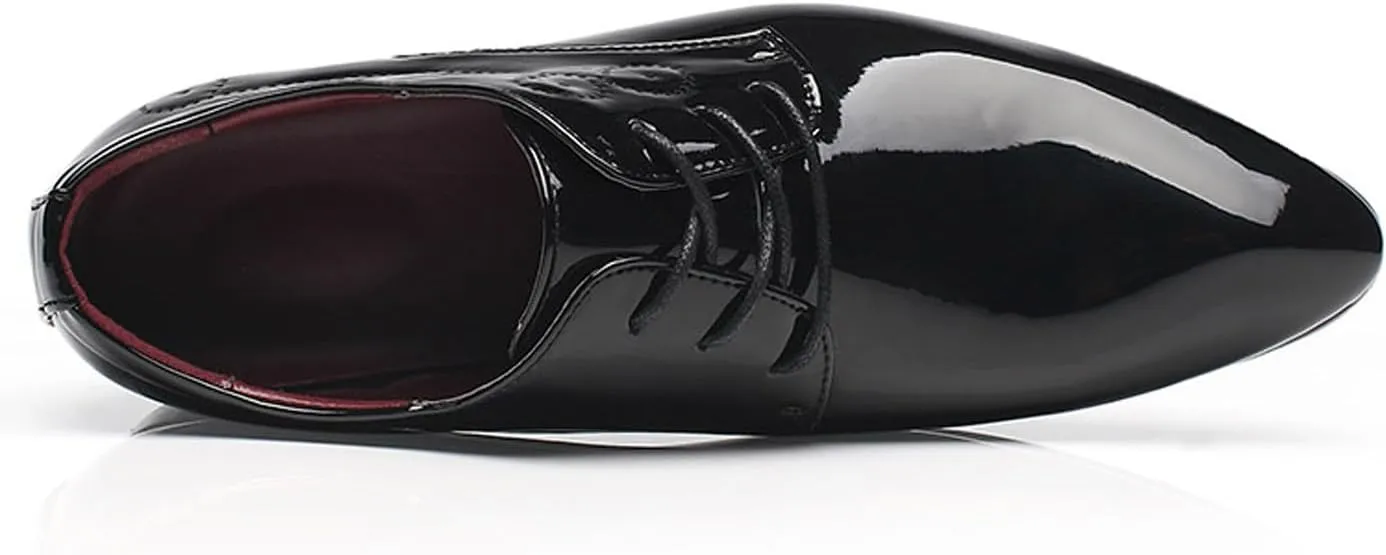 Dress Shoes for Men Pointed Toe Classic Patent Leather Lace Up Oxford Blue Red White