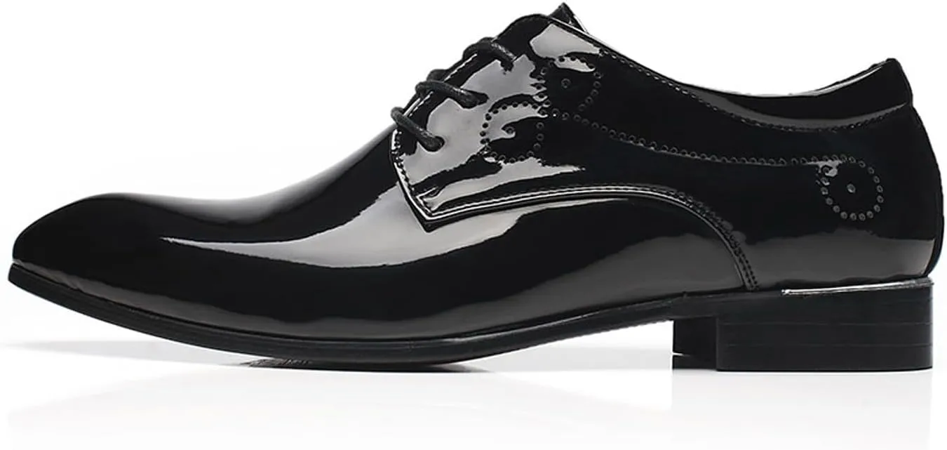 Dress Shoes for Men Pointed Toe Classic Patent Leather Lace Up Oxford Blue Red White