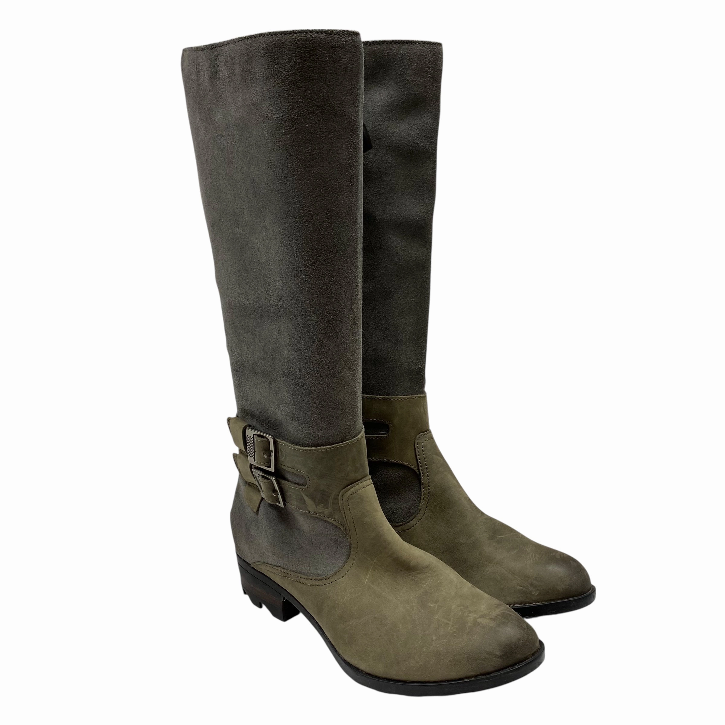 Boots Knee Flats By Sorel In Green & Grey, Size:9.5 Slip Resistant Backcountry Camper Cozy Interior