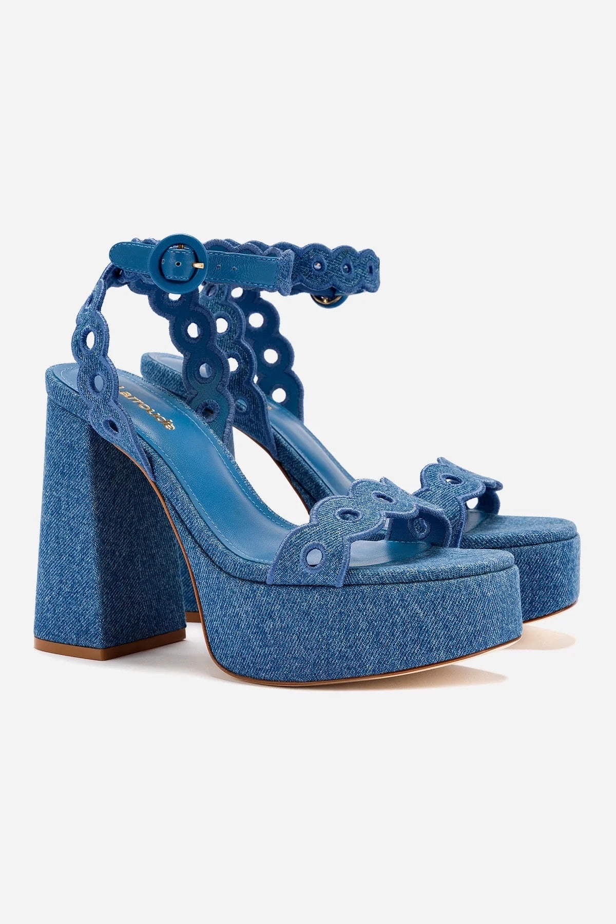 Easy To Clean Dolly Broderie Sandal In Blue Stoned Denim Fashionable Design