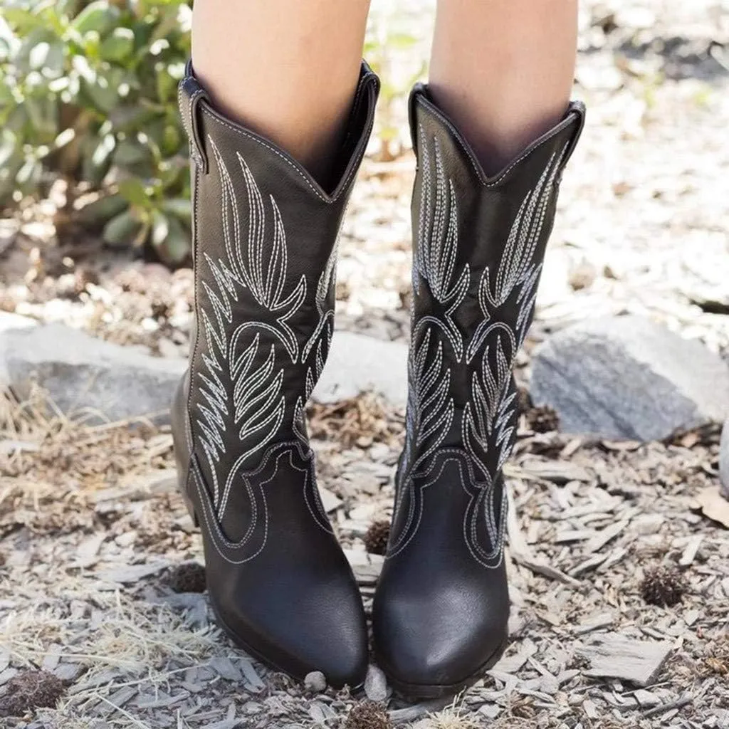 Eduavar Cowboy Boots for Women Cowboy Style, Western Boots Women Wide Calf Amelia Western Boots Pointed Toe Low Heel Boots