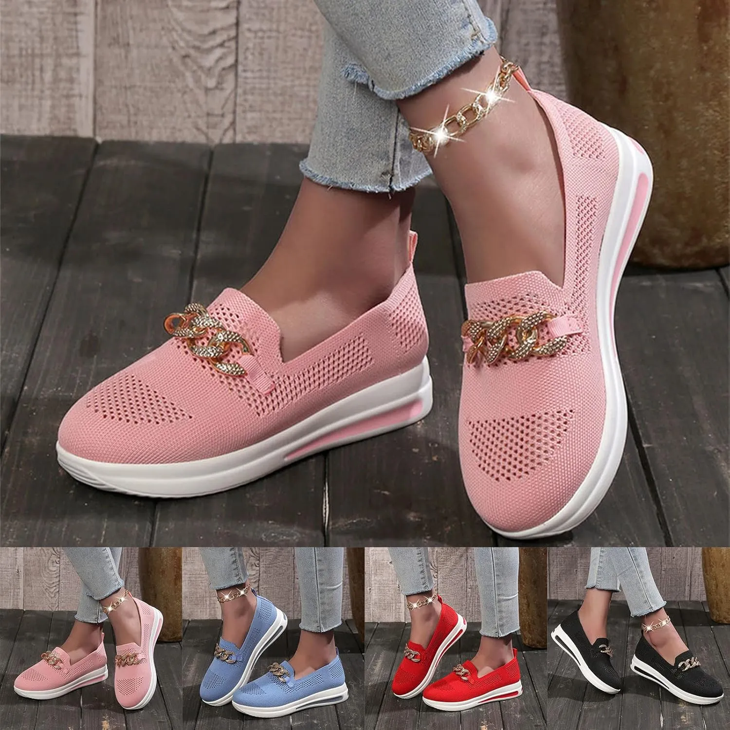 Eduavar Sneakers for Women Trendy, Womens Shoes Sneakers Breathable Mesh Sneakers Platform Low Heel Shoes Walking Sneakers