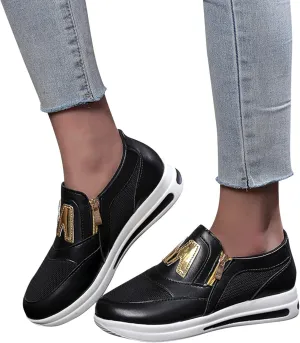 Eduavar Sneakers for Women Trendy, Womens Sneakers Trendy Leather Zip Up Sneakers Breathable Walking Sneakers Shoes