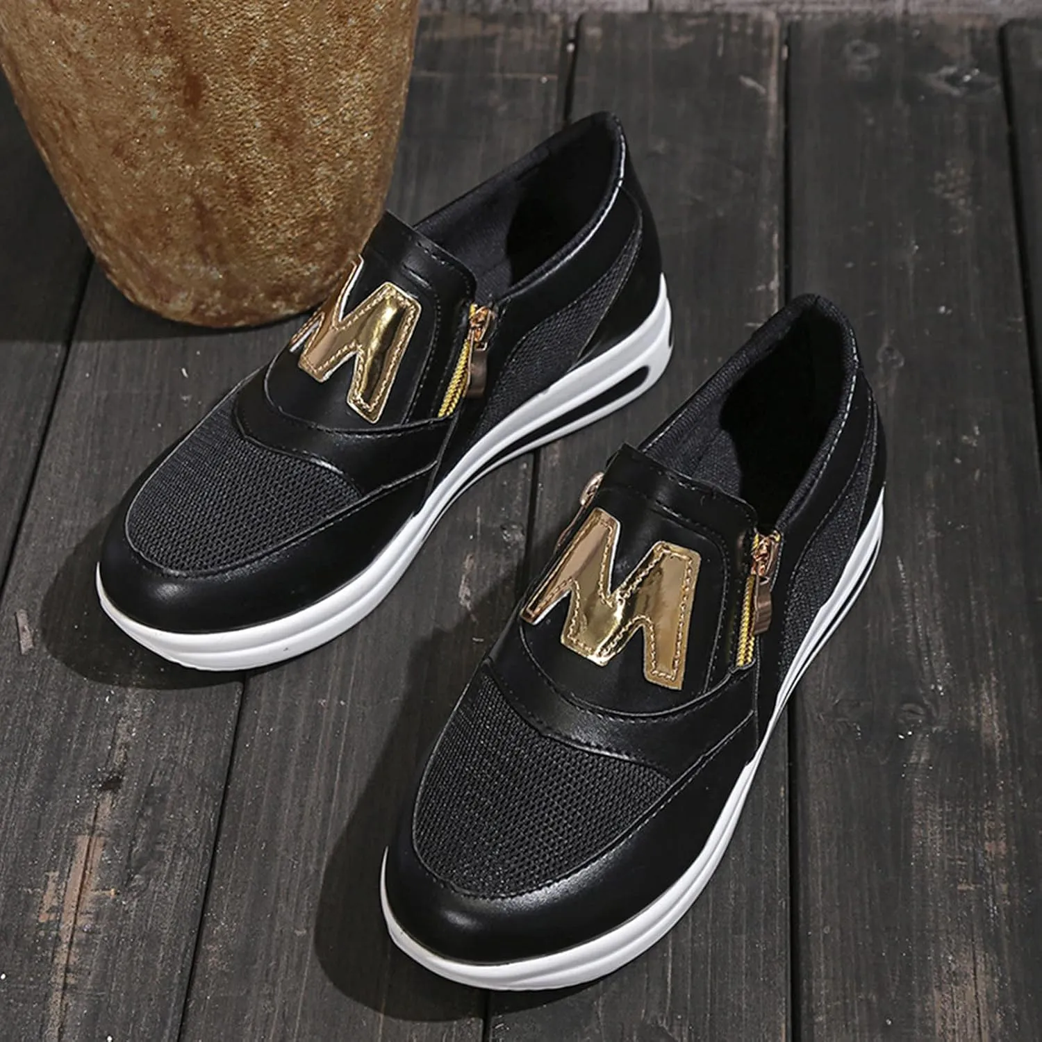 Eduavar Sneakers for Women Trendy, Womens Sneakers Trendy Leather Zip Up Sneakers Breathable Walking Sneakers Shoes