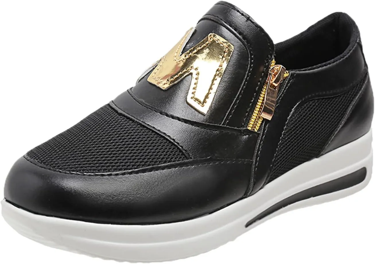 Eduavar Sneakers for Women Trendy, Womens Sneakers Trendy Leather Zip Up Sneakers Breathable Walking Sneakers Shoes
