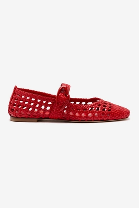 Versatile Design Verona Macrame Ballet Flat In Scarlet Leather