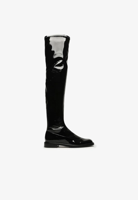 Silk Feel Kaolin Over the Knee Patent Leather  Boot