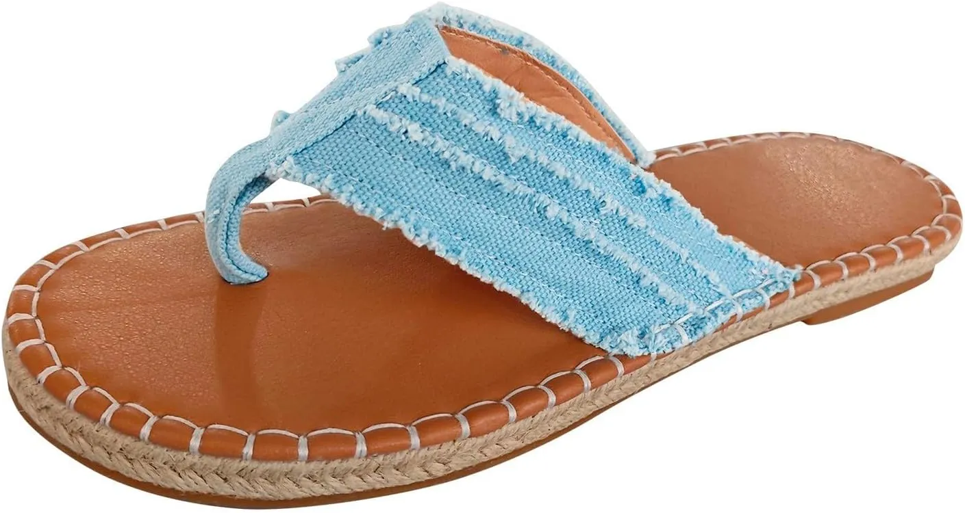 Espadrille Sandals for Women Flat Breathable Clip Toe Flip Flops Summer Boho Beach Slippers Slip On Fisherman Sandals