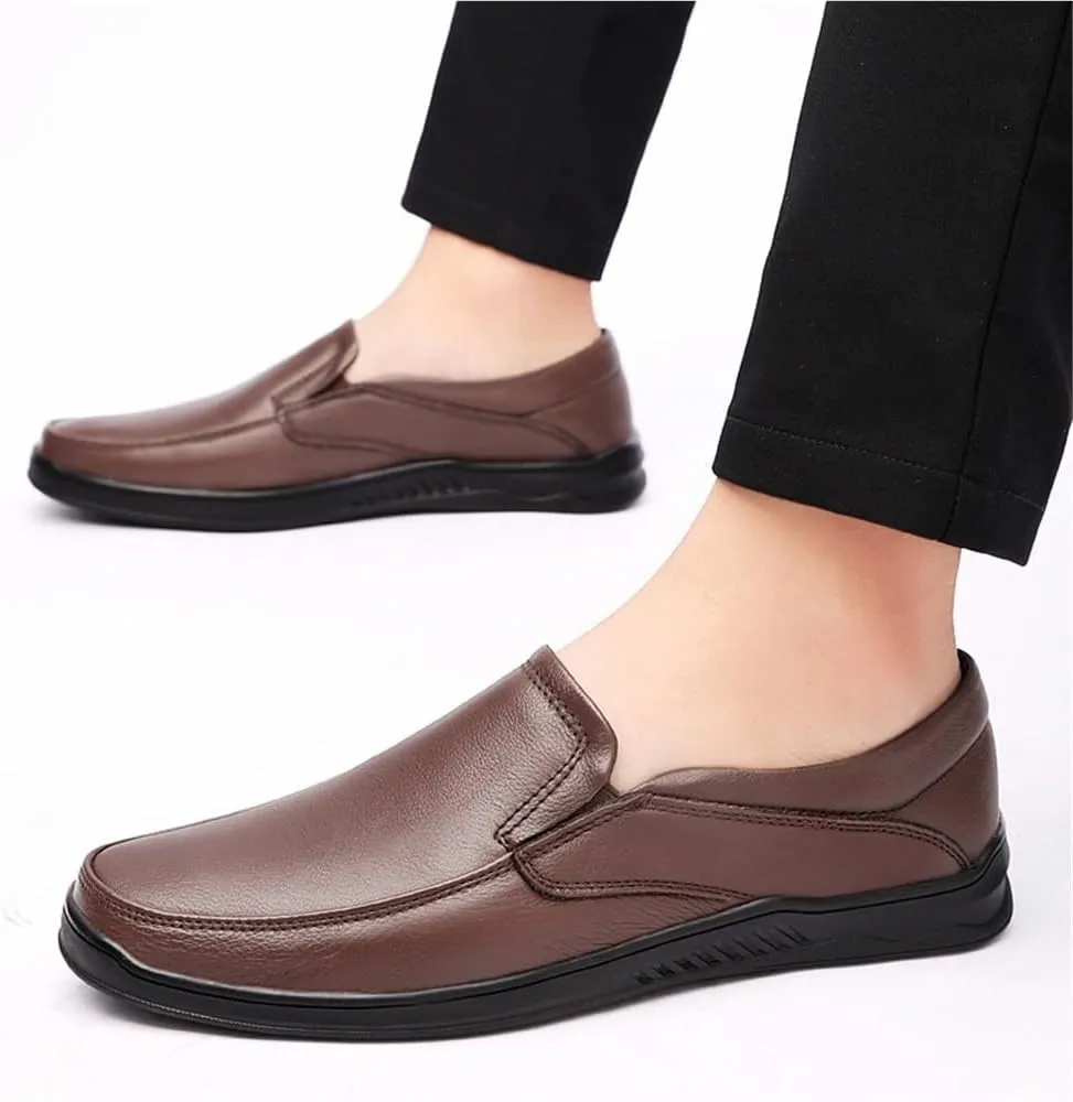 Fashion Loafers for Men's Vegan Leather Business Solid Color Round Toe Heel Non Slip Anti-Slip Low Top Rubber Sole Outdoor