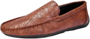 Fashion Loafers for Mens Vegan Leather Working Round Toe Solid Color Casual Heel Non Slip Anti-Slip Low Top Rubber Sole Shoe