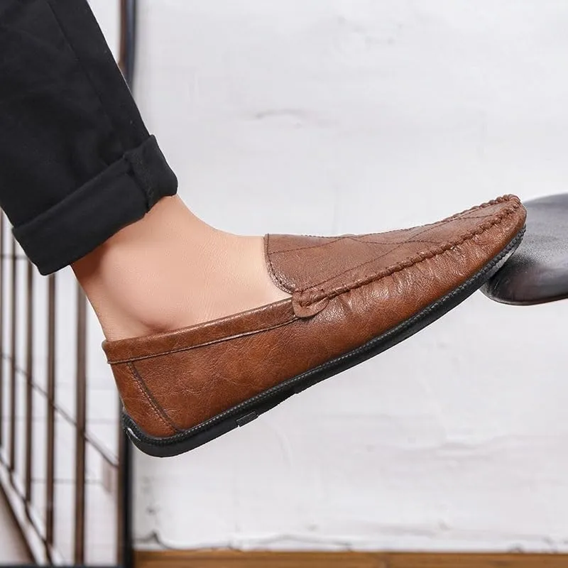 Fashion Loafers for Mens Vegan Leather Working Round Toe Solid Color Casual Heel Non Slip Anti-Slip Low Top Rubber Sole Shoe