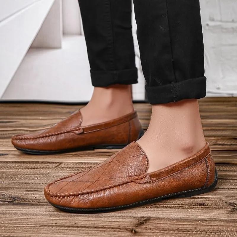 Fashion Loafers for Mens Vegan Leather Working Round Toe Solid Color Casual Heel Non Slip Anti-Slip Low Top Rubber Sole Shoe