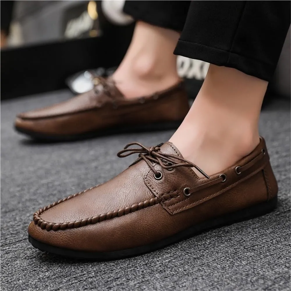 Fashion Men Loafers Shoes Faux Leather Casual Solid Color Anti-Slip Non Slip Rubber Sole Block Heel Low Top Shoe Slip-on