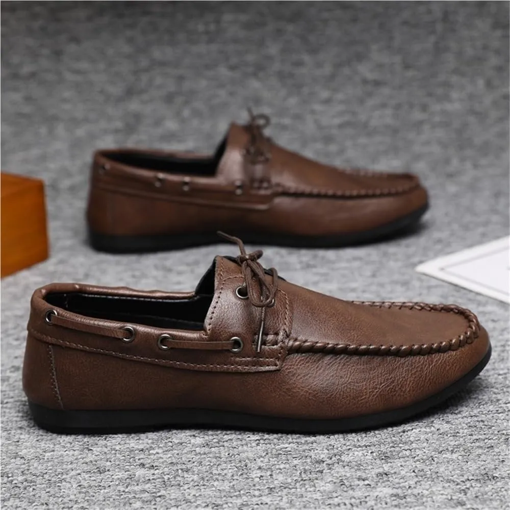 Fashion Men Loafers Shoes Faux Leather Casual Solid Color Anti-Slip Non Slip Rubber Sole Block Heel Low Top Shoe Slip-on